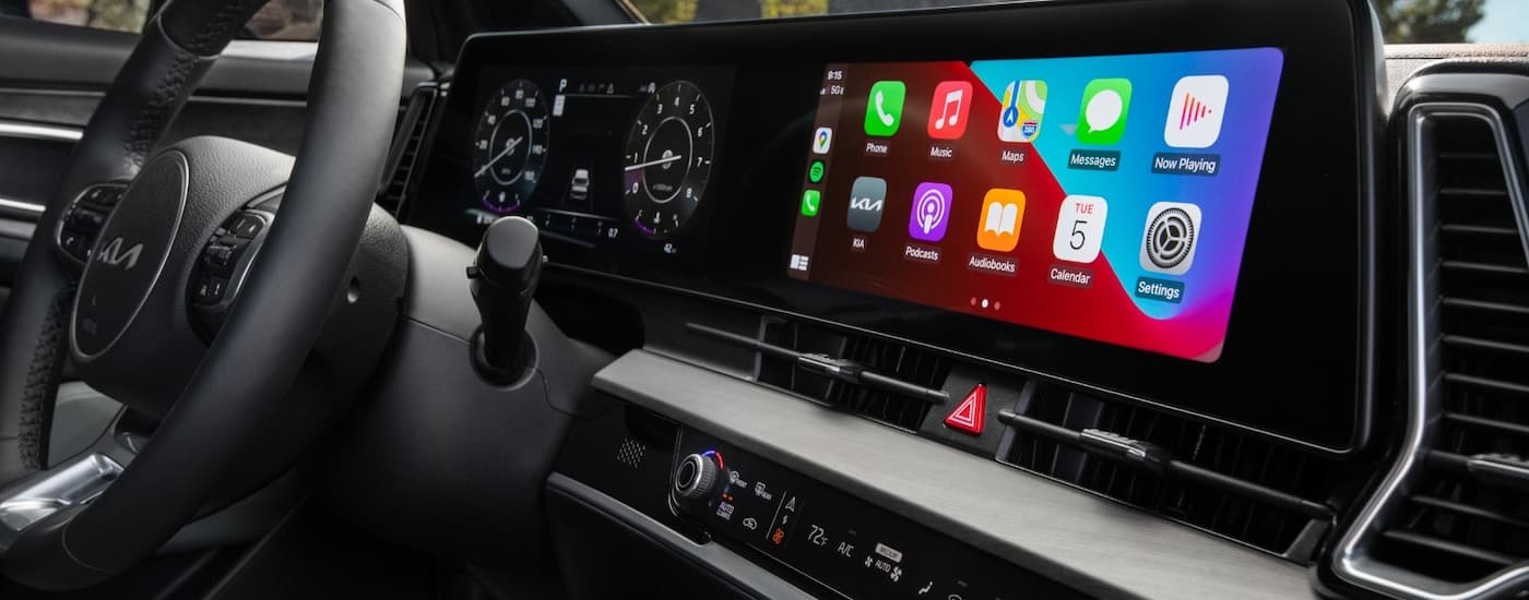 The infotainment screen in a 2025 Kia Sportage X-Pro Prestige.